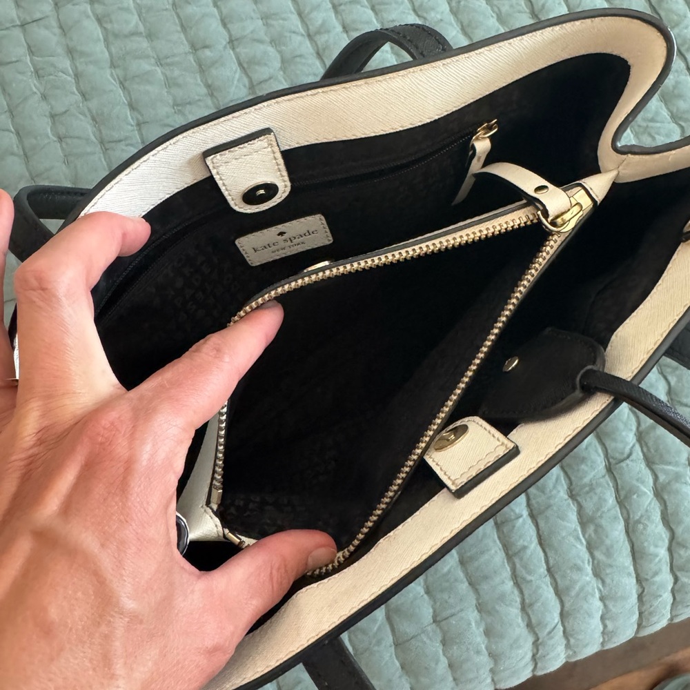 Kate Spade Black and White Satchel with Gold Detailing - Picture 8 of 10